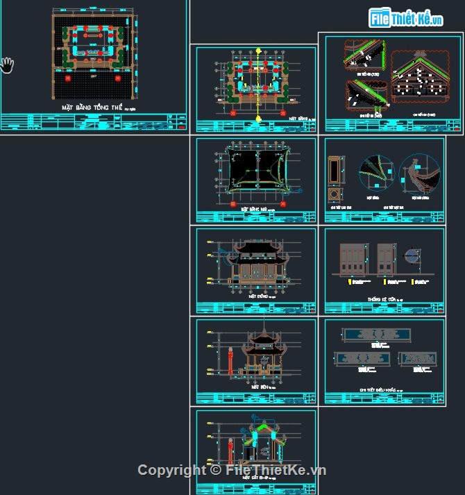 bản vẽ miếu thờ,kiến trúc nhà thờ,bản vẽ autocad miếu thờ,CAD Miếu Thờ 2 mái